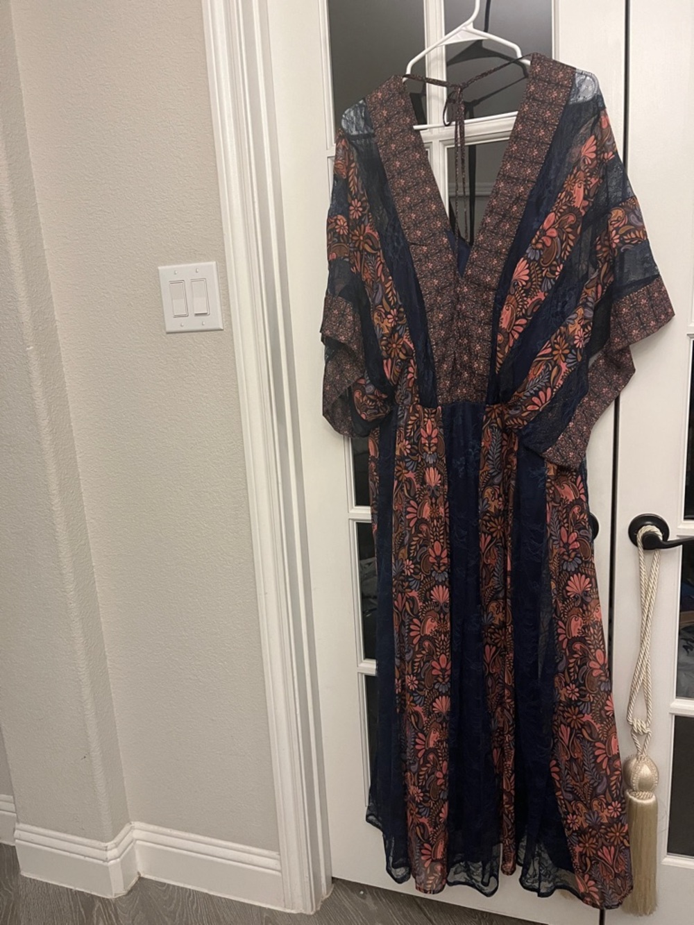Bohemian Floral V-Neck Maxi Dress in Navy and Rust